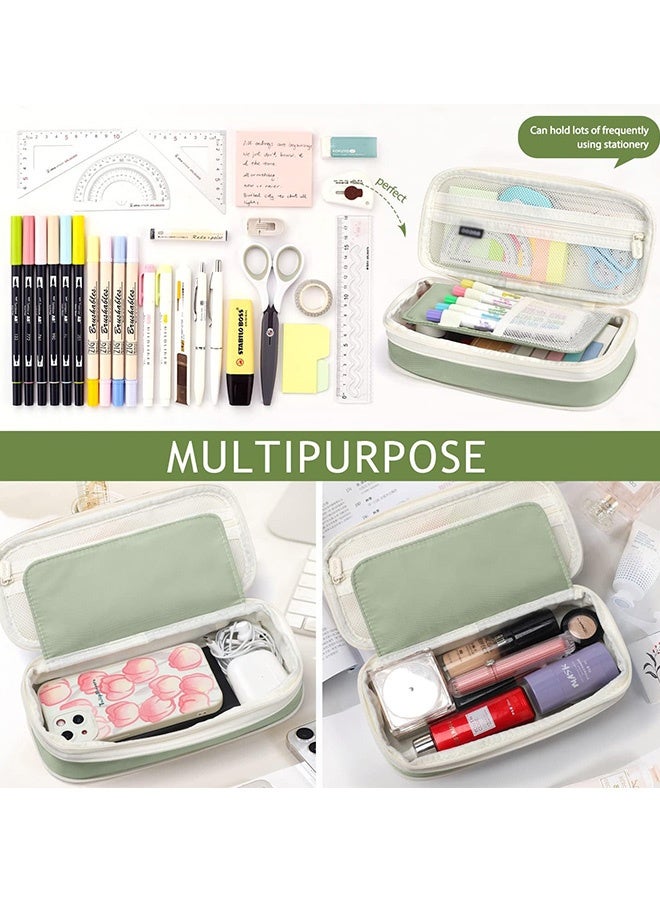SPECIAL Green Large Capacity Aesthetic Pencil Case with Sturdy Durable Zipper Big Soft Stationery Pouch Portable Storage Organizer for Women Men Adults College Office Travel School Supplies Pen Marker Cosmetic Bag - Image 2